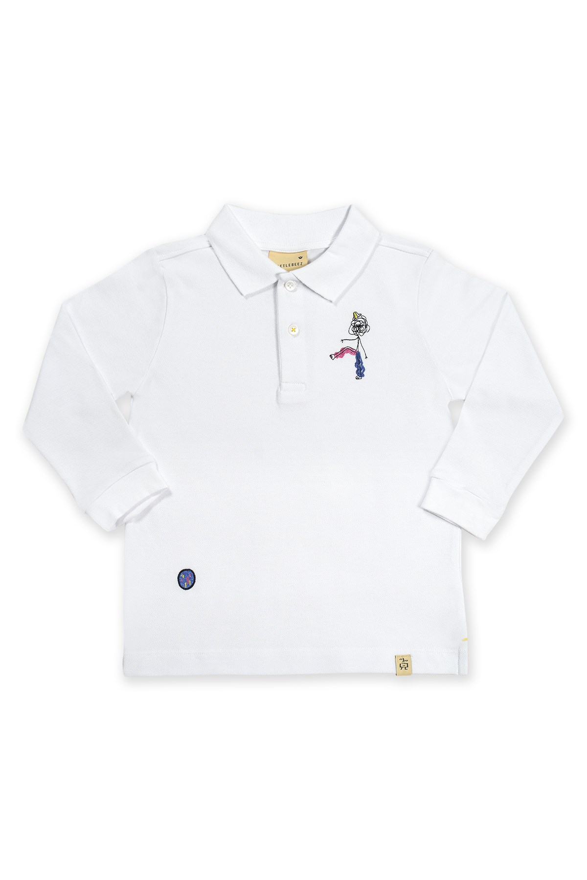WHITE FUNNY SCRIBBLE MAN | Uzun Kollu Polo Yaka Çocuk T-shirt - Beyaz |  Organik Çocuk Giyim | Eğlenceli Çocuk Kıyafetleri | Çocuk Giyim Modası |  Beetle Beez