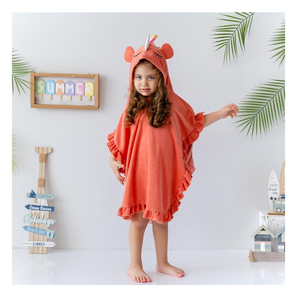3D Nakışlı İnce Havlu Panço Unıcorn 3-4 Yaş