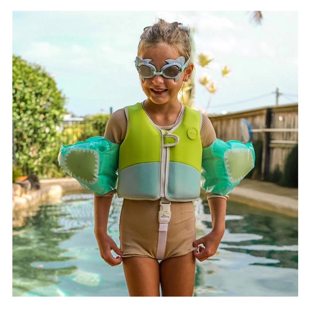 Salty the Shark Swim Vest Aqua Neon Yellow - 1-2