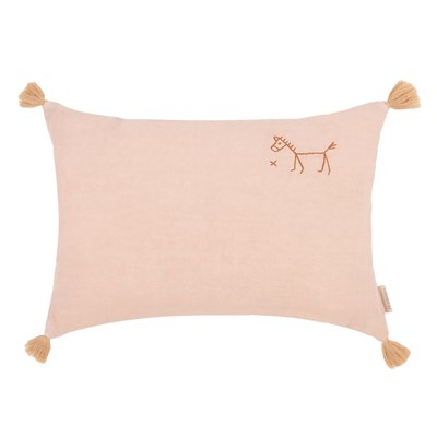 Nobodinoz İşlemeli Fransız Keten Yastık, Powder Pink