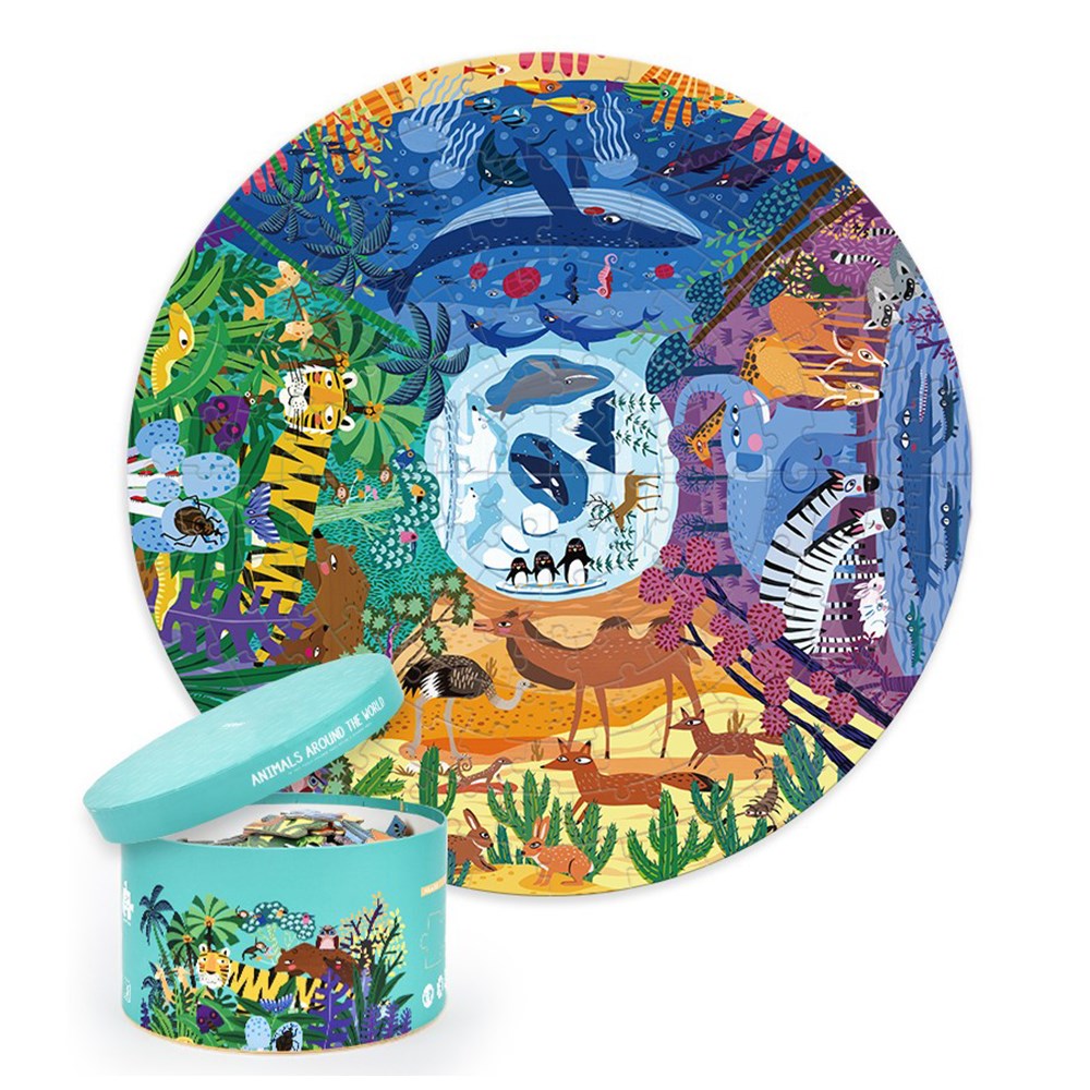150P ROUND PUZZLE -ANIMALS AROUND THE WORLD YENİ Çocuk Kitapları Uzmanı - Children's Books Expert