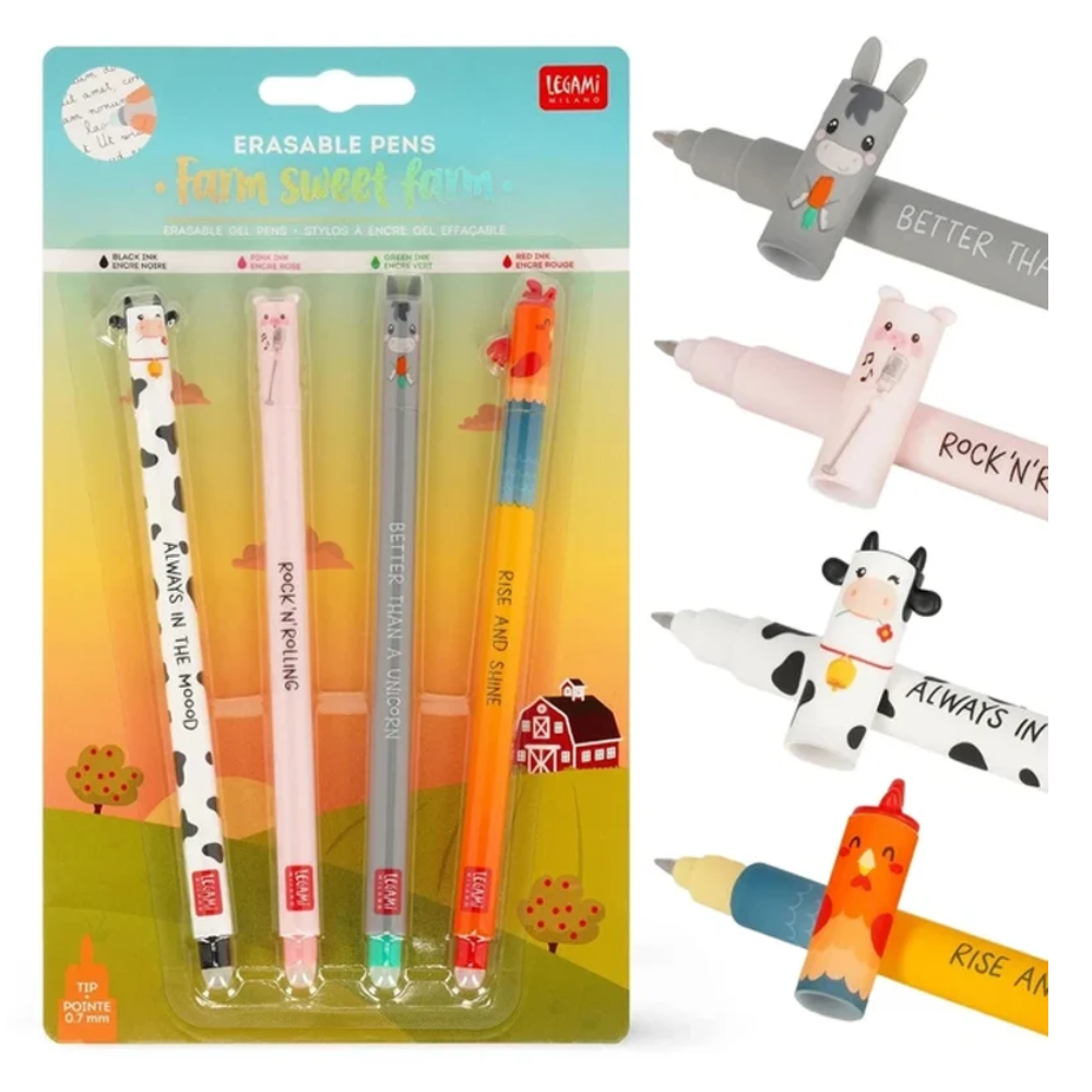 Silinebilir Jel Kalem Seti - İnek-Domuz-Eşek-Horoz Çocuk Kitapları Uzmanı - Children's Books Expert