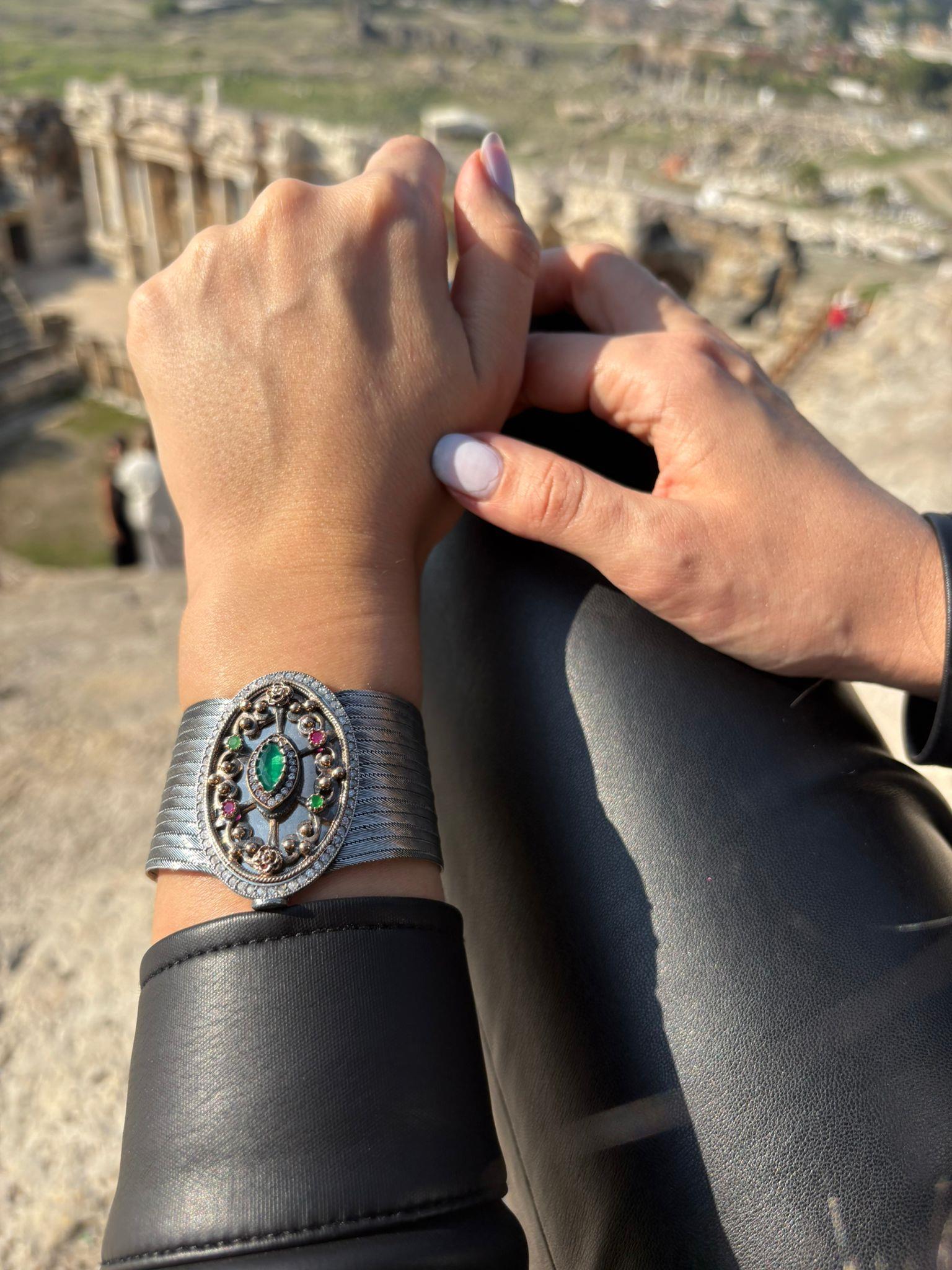 Kadın Gümüş 15 Sıra Oksitli Trabzon Hasır Bileklik