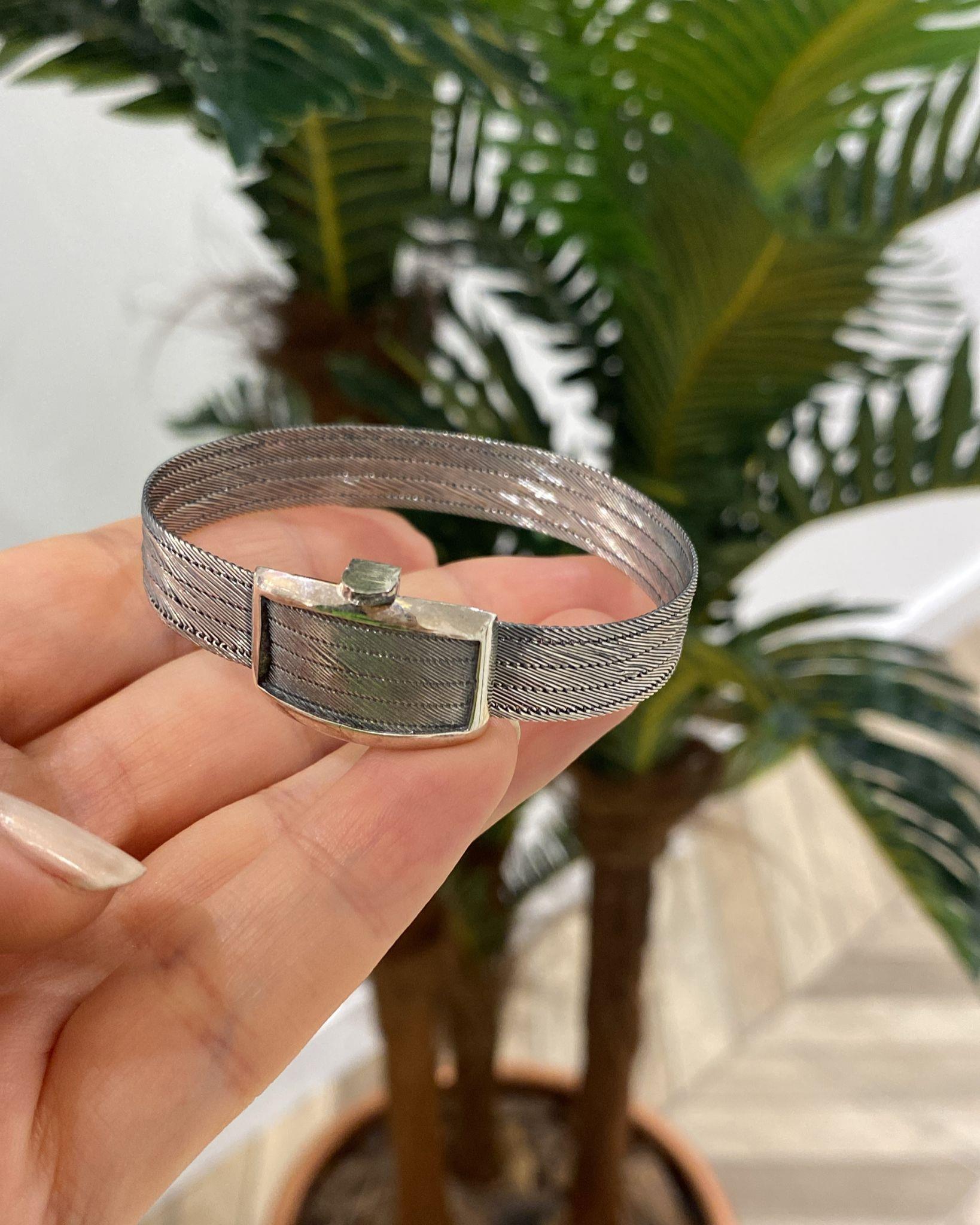 Kadın Gümüş 5 Sıra Oksitli Klasik Toka Trabzon Hasır Bileklik