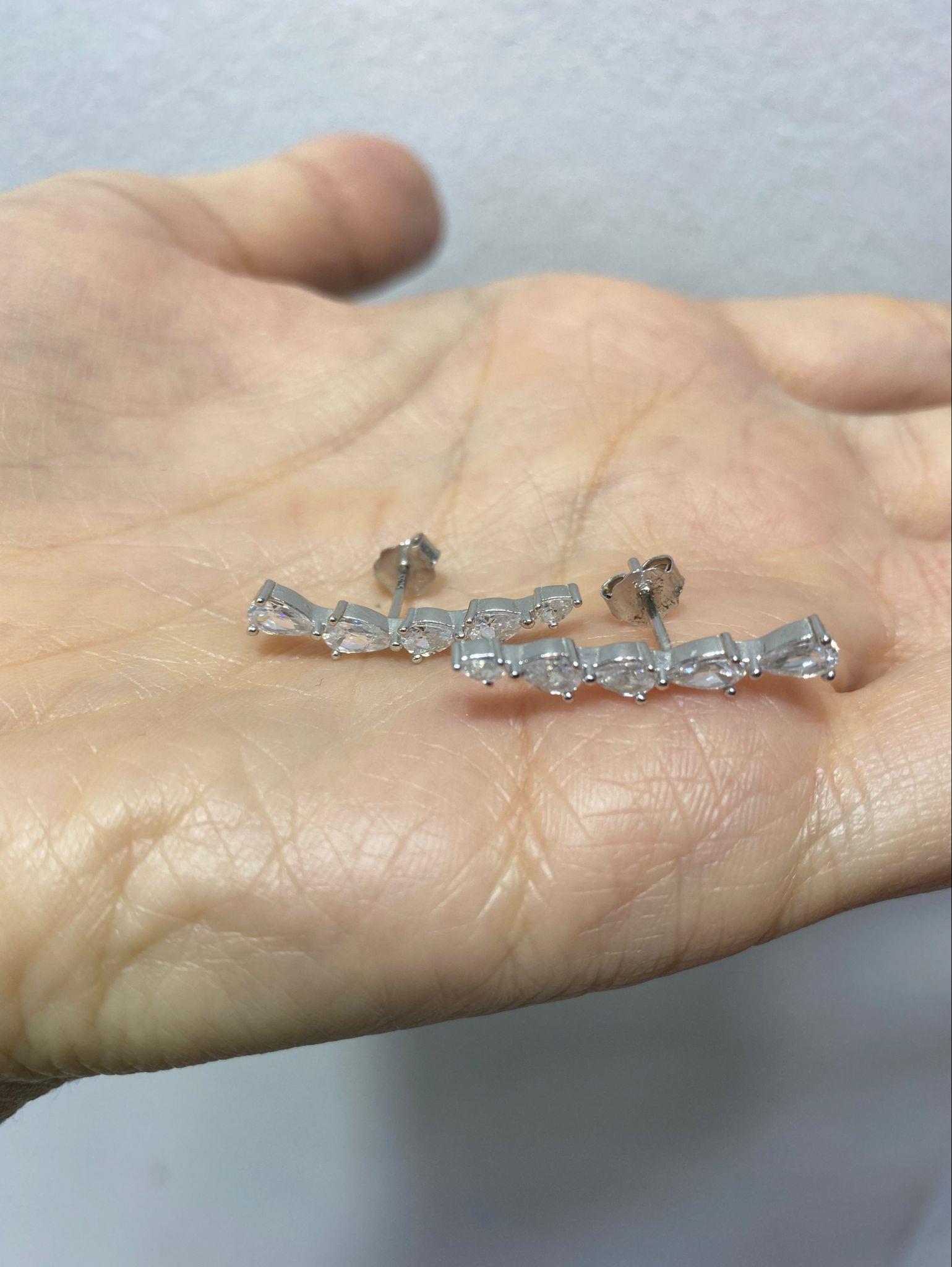 Kadın Gümüş Damla Taşlı Tasarım Küpe 0024