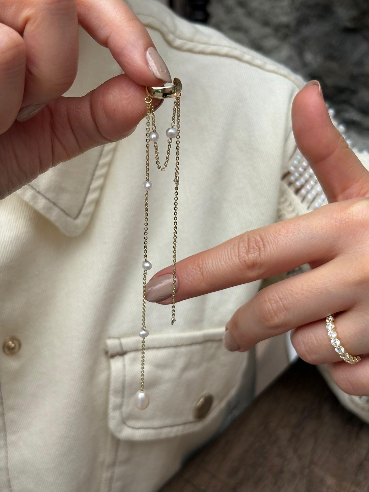 Kadın Gümüş İnci Cuff Küpe