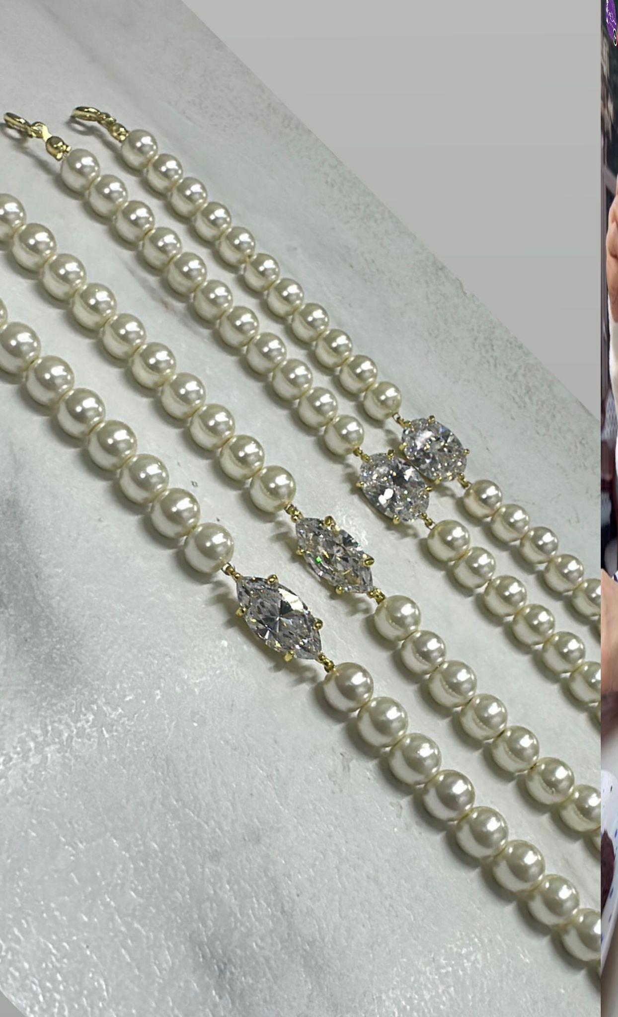 Kadın Gümüş Markiz Taşlı İncili Bileklik