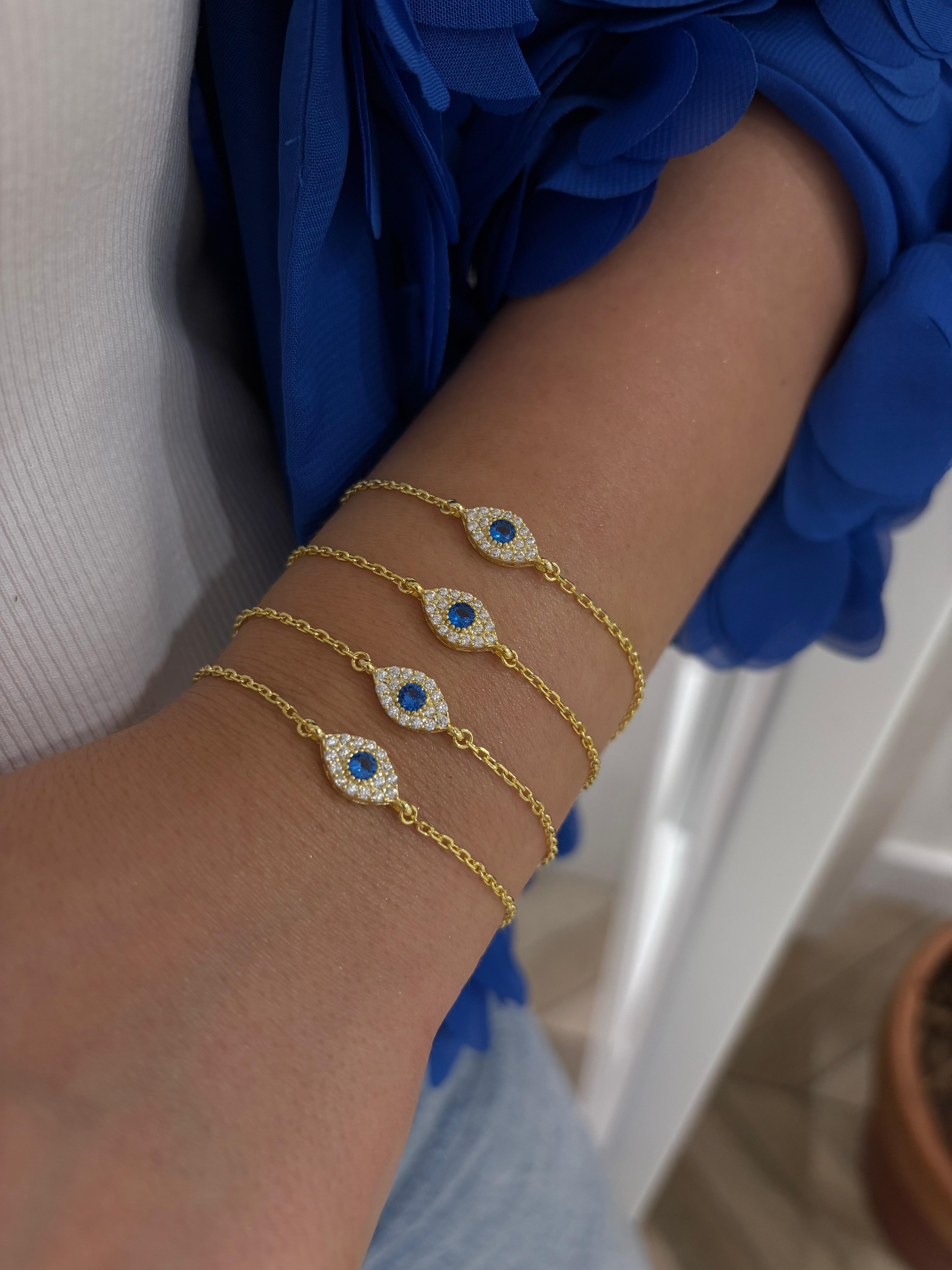 Kadın Gümüş Mavi Göz Bileklik