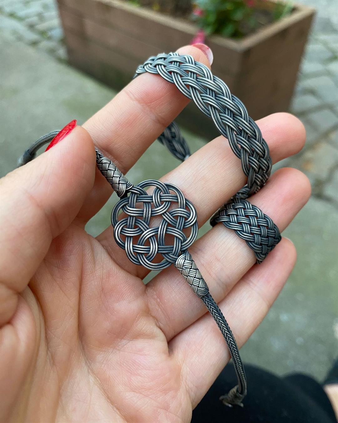 Kadın Gümüş Oksitli Bileklik Yüzük Kombin