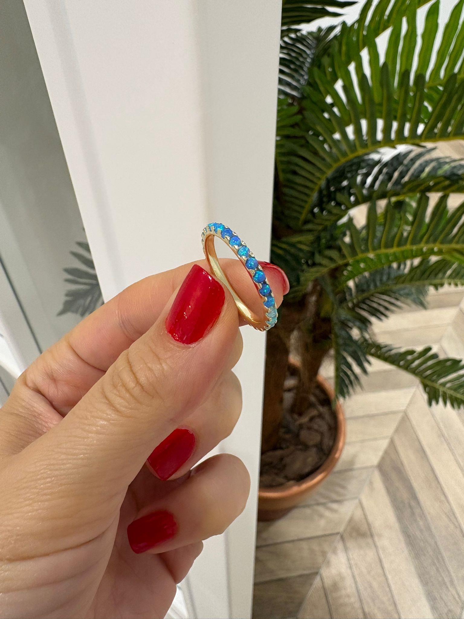 Kadın Gümüş Opal Taşlı Tamtur Yüzük