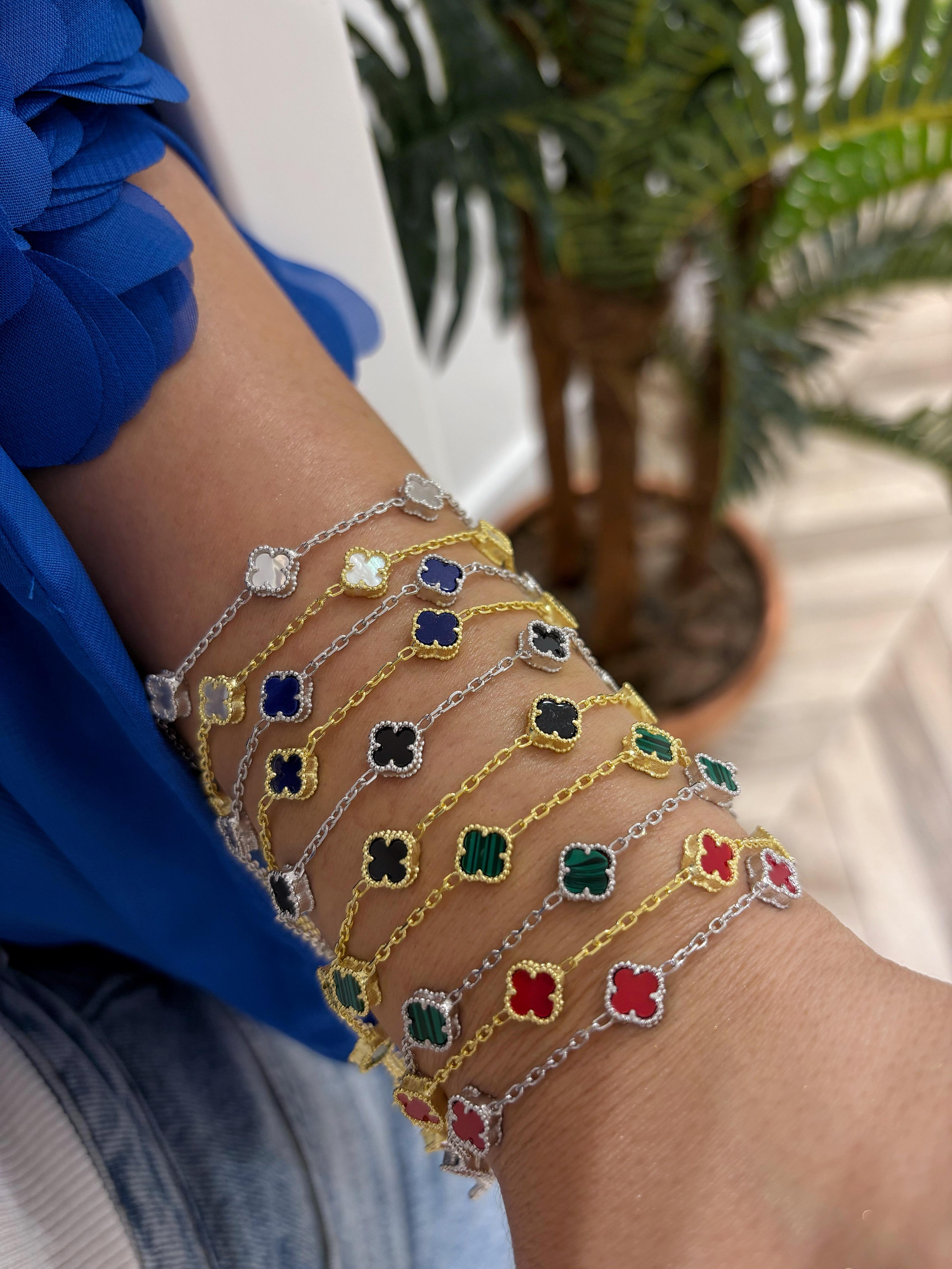 Kadın Gümüş Sedefli 5 Yoncalı Bileklik