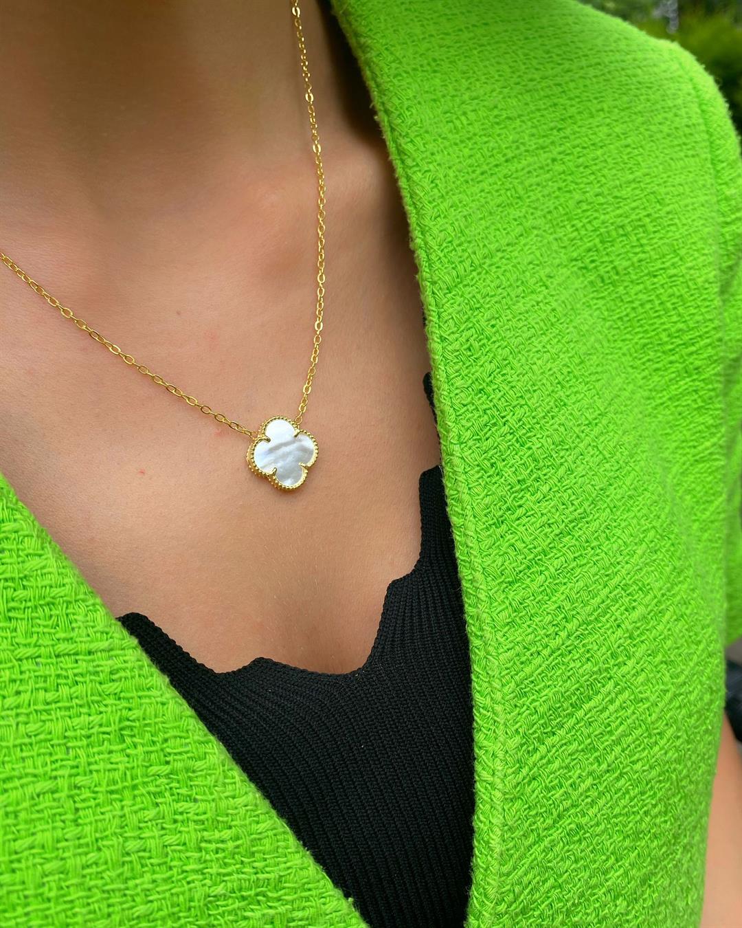 Kadın Gümüş Sedefli Yonca Kolye