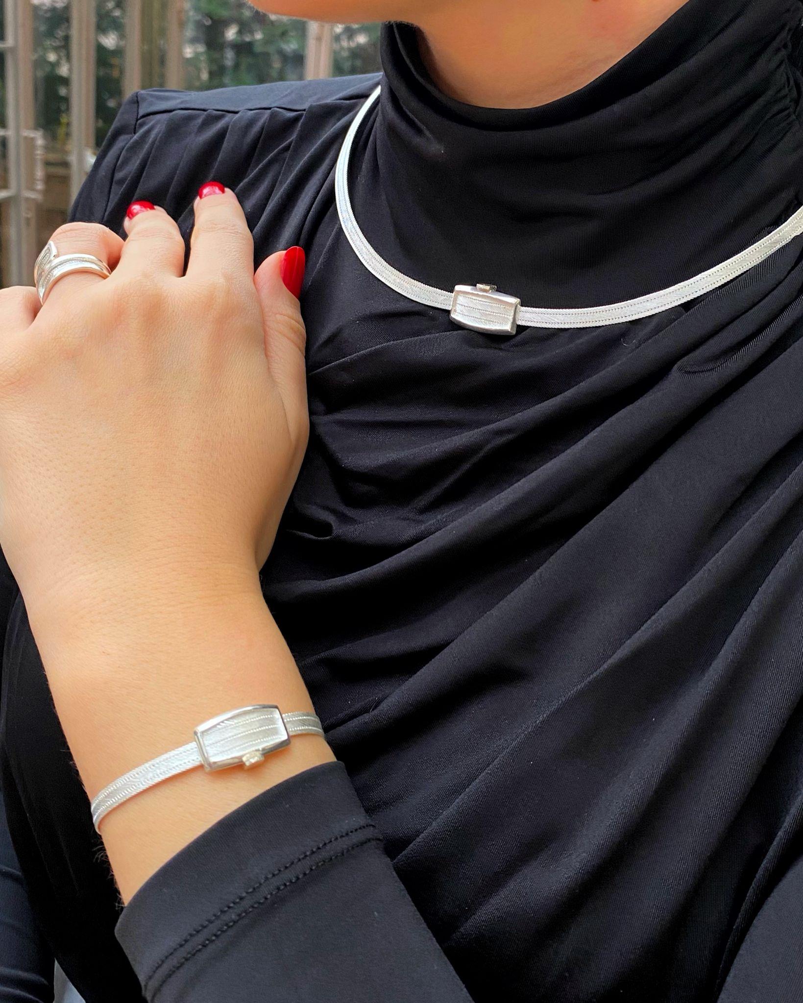 Kadın Gümüş Trabzon Hasır 3 Sıra Bileklik ve 3 Sıra Gerdanlık