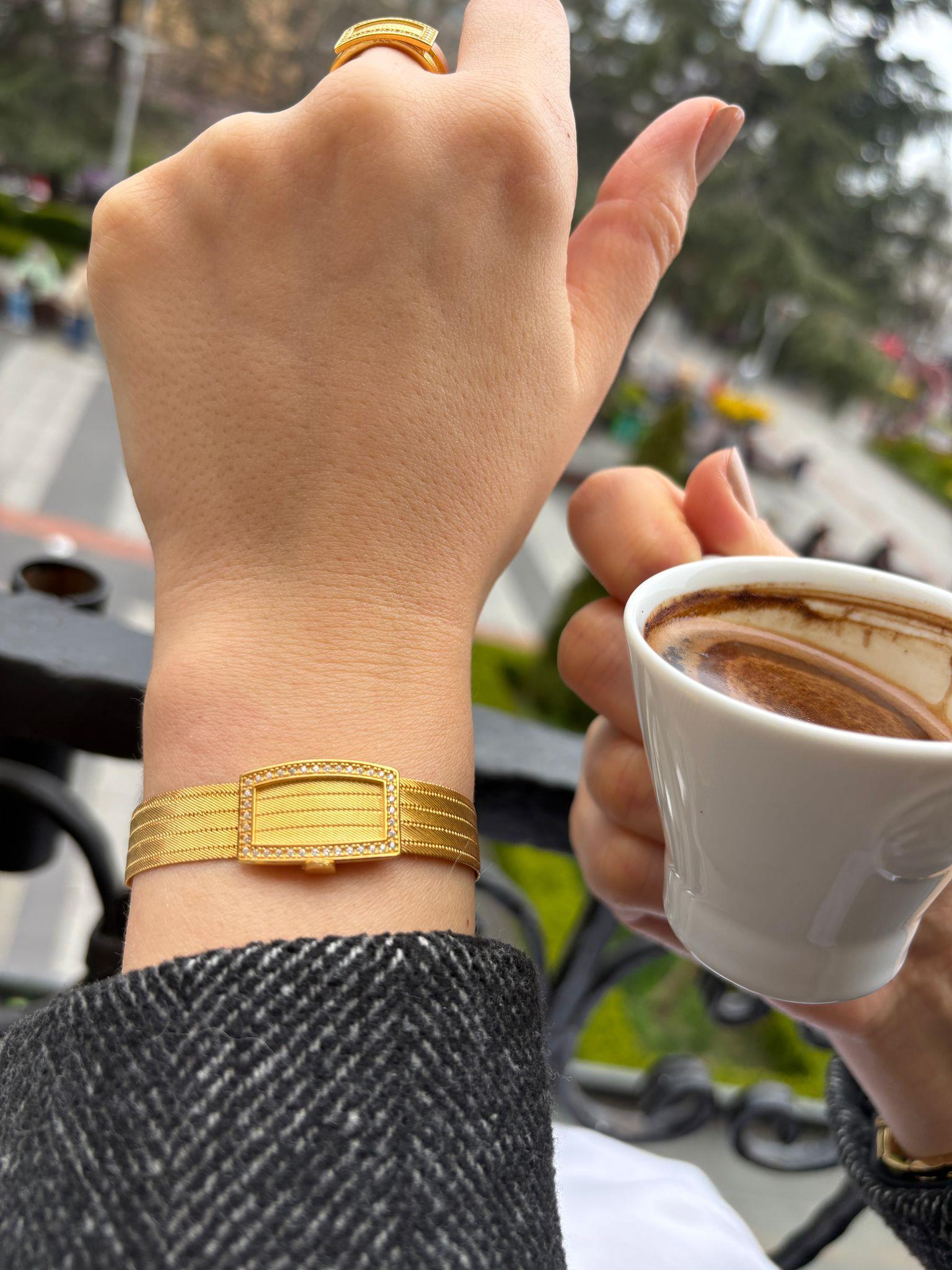 Kadın Gümüş Trabzon Hasır Tek Sıra Taşlı5 Sıra Bileklik