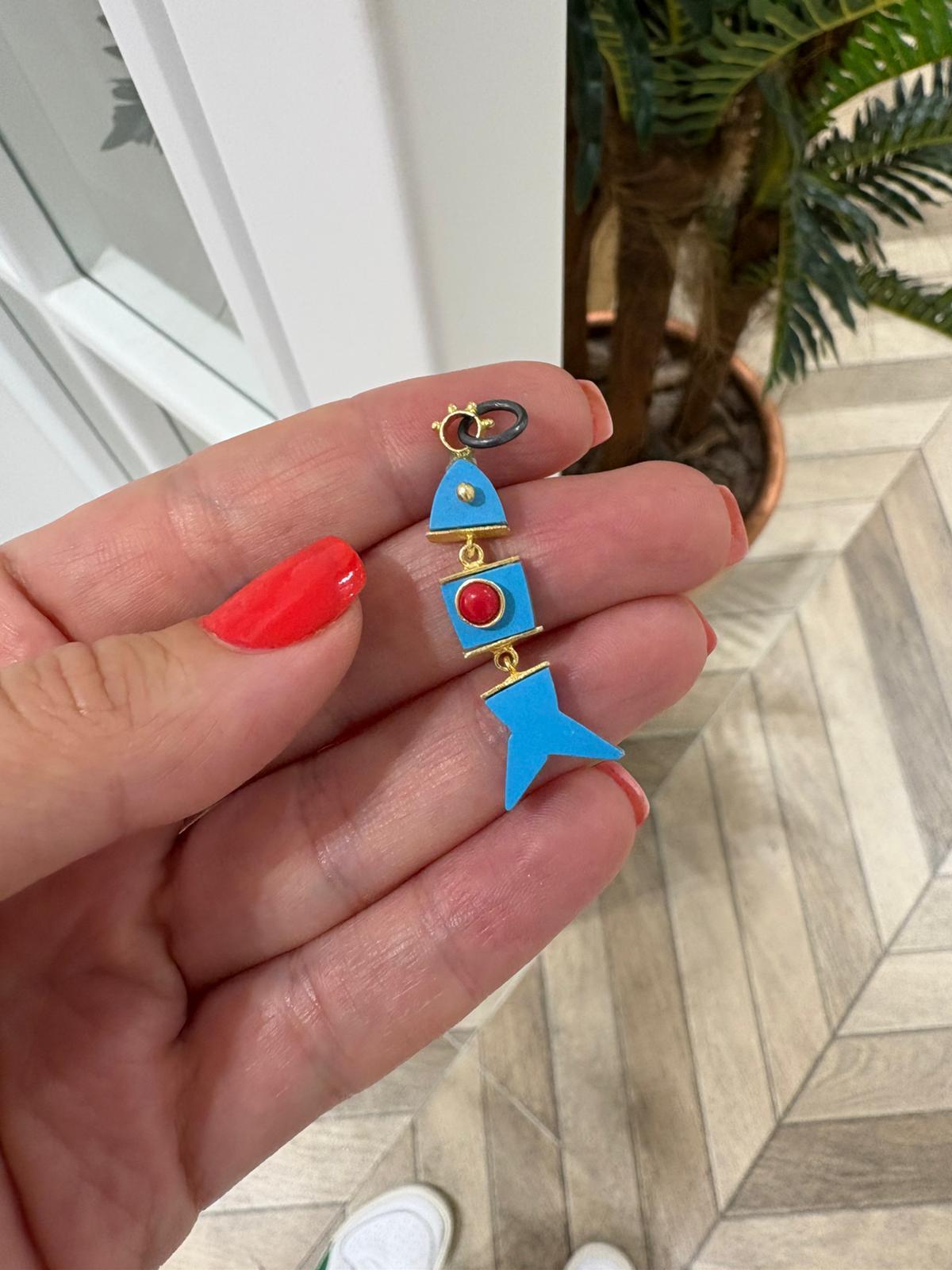 Kadın Gümüş Turkuaz Doğal Taş Fish Kolye