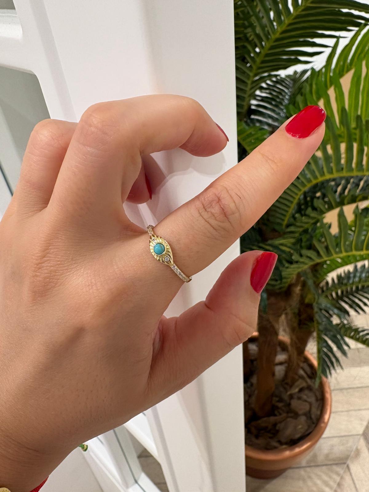 Kadın Gümüş Turkuaz Taşlı Çıtır Yüzük