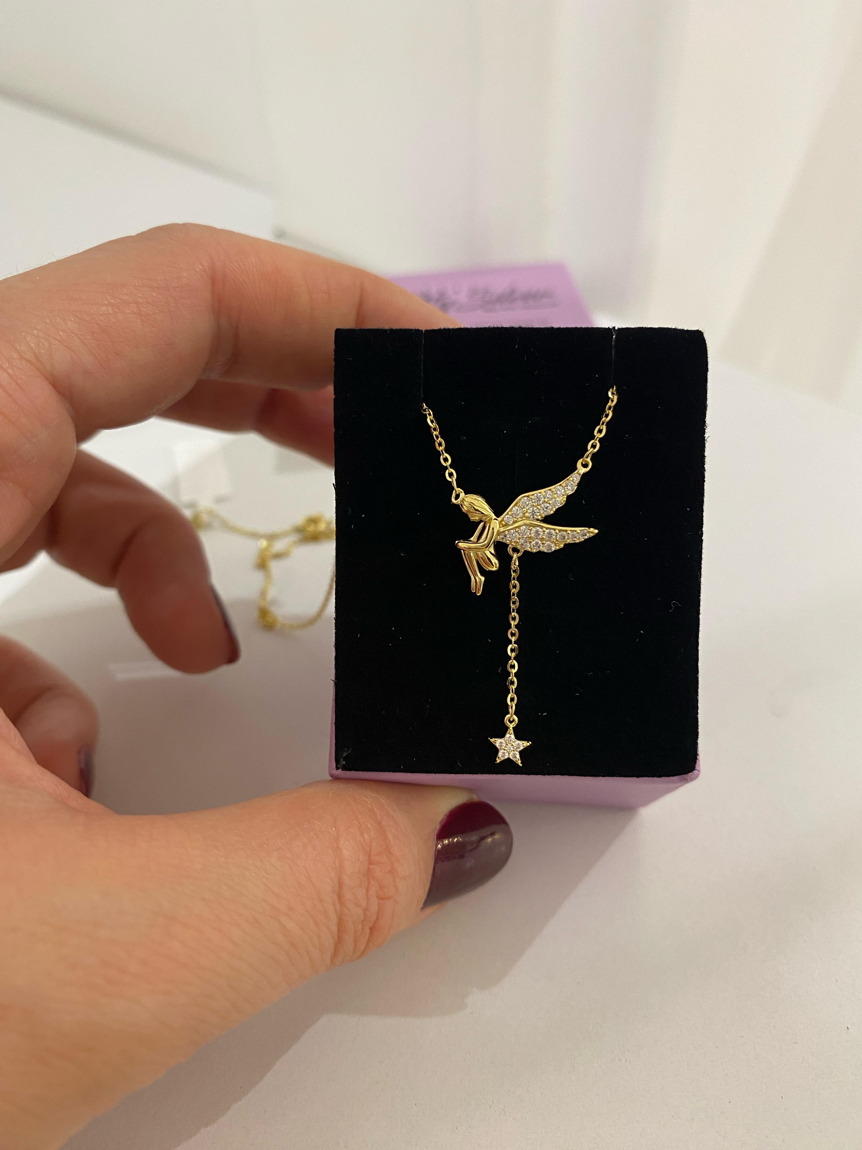 Kadın Gümüş Zirkon Taşlı Melek Kolye 