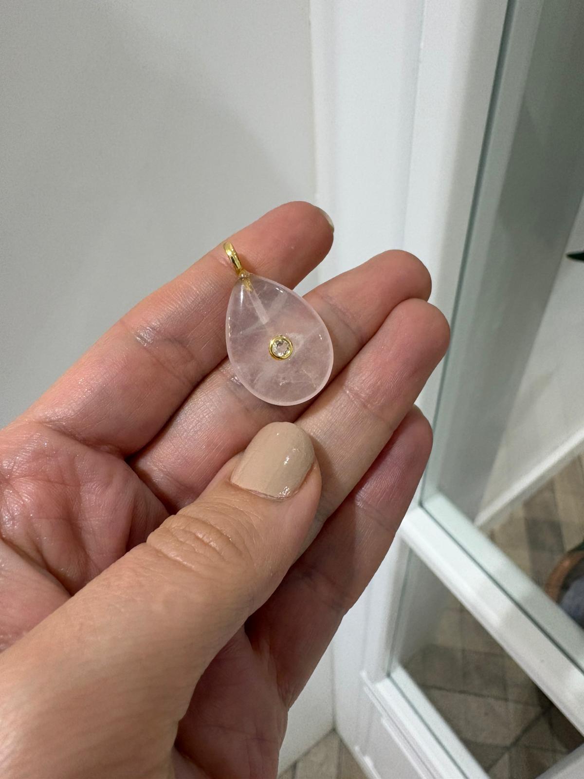 Kadın Natural Pembe Kuvars Kolye Ucu 