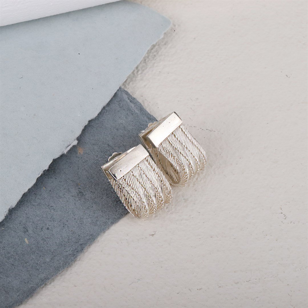 Trabzon Hasır Katlamalı Gümüş Küpe