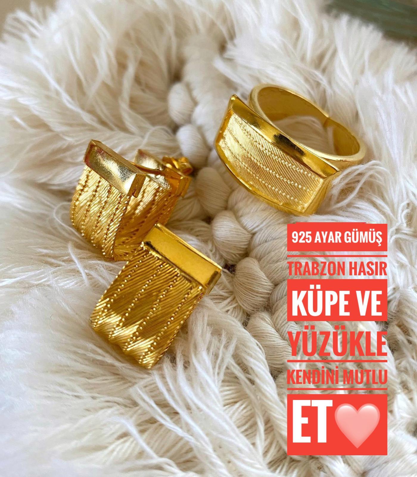 925 Ayar Gümüş Hasır Küpe ve Yüzük Set 3038