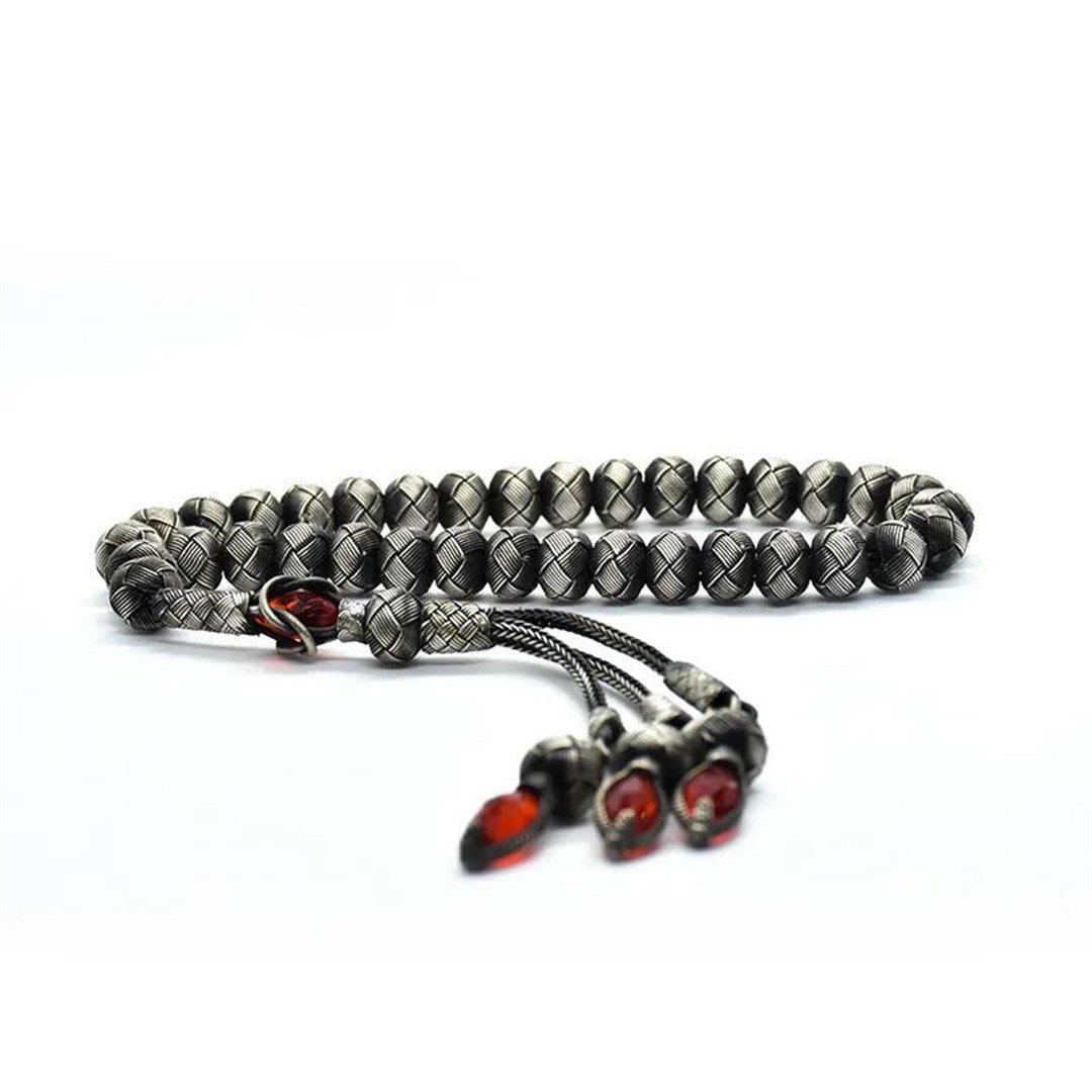 Erkek Gümüş Oksitli Doğal Taş Kazaziye Tesbih