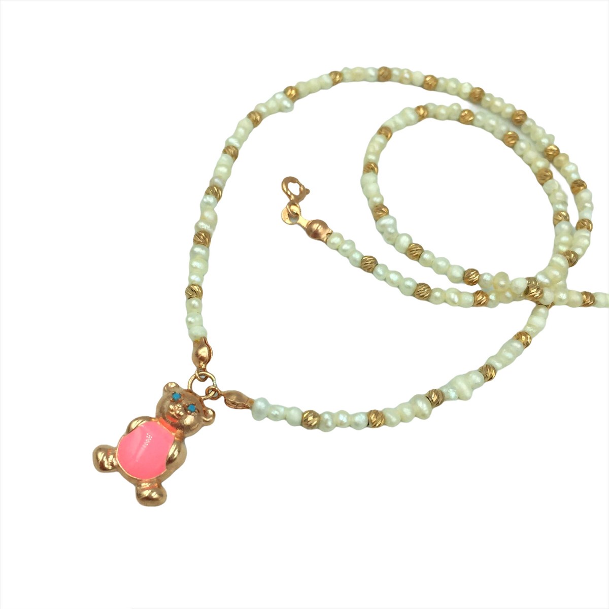 İncili Pembe Teddy Kolye