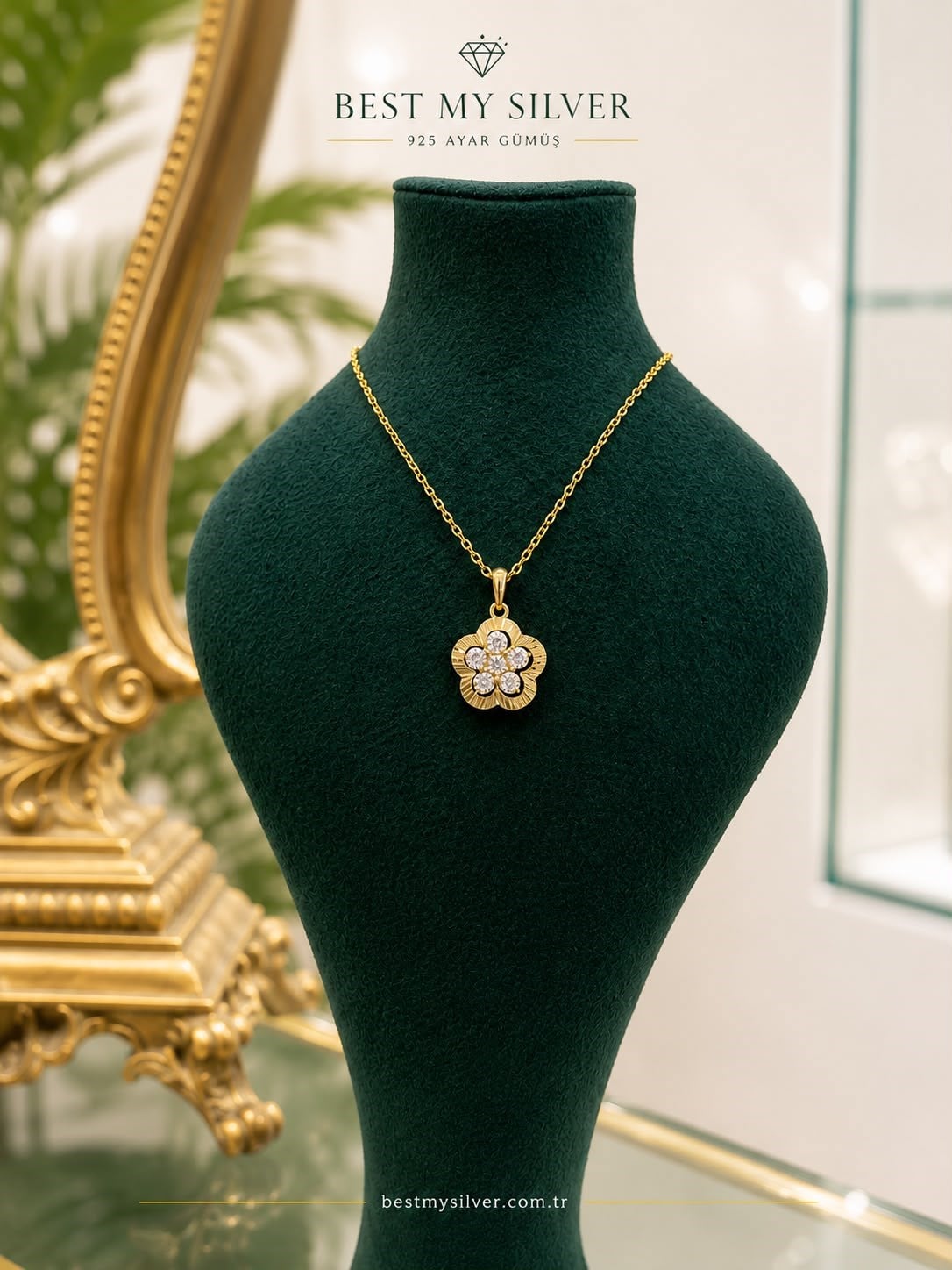 Kadın 925 Ayar Gümüş Çiçek Kolye