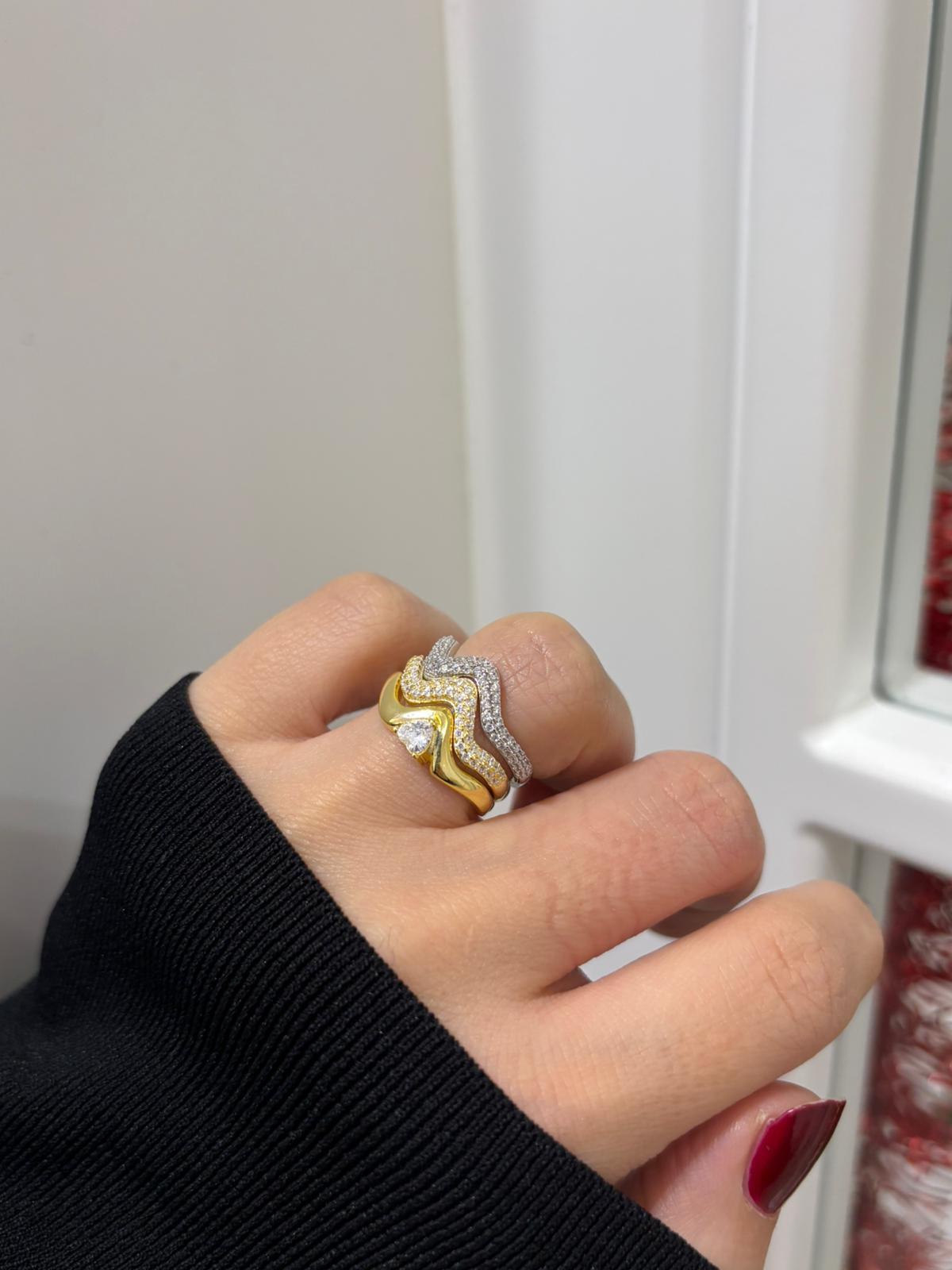 Kadın Gümüş 3'lü Zirkon Taşlı Yüzük