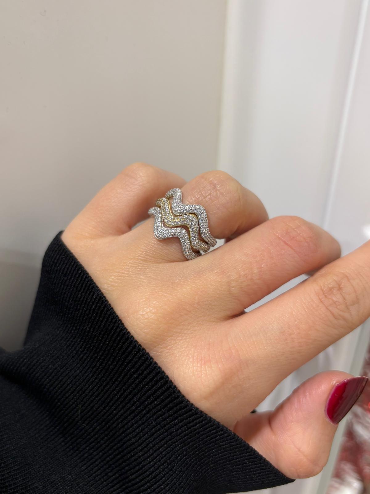 Kadın Gümüş 3'lü Zirkon Taşlı Zikzak Yüzük