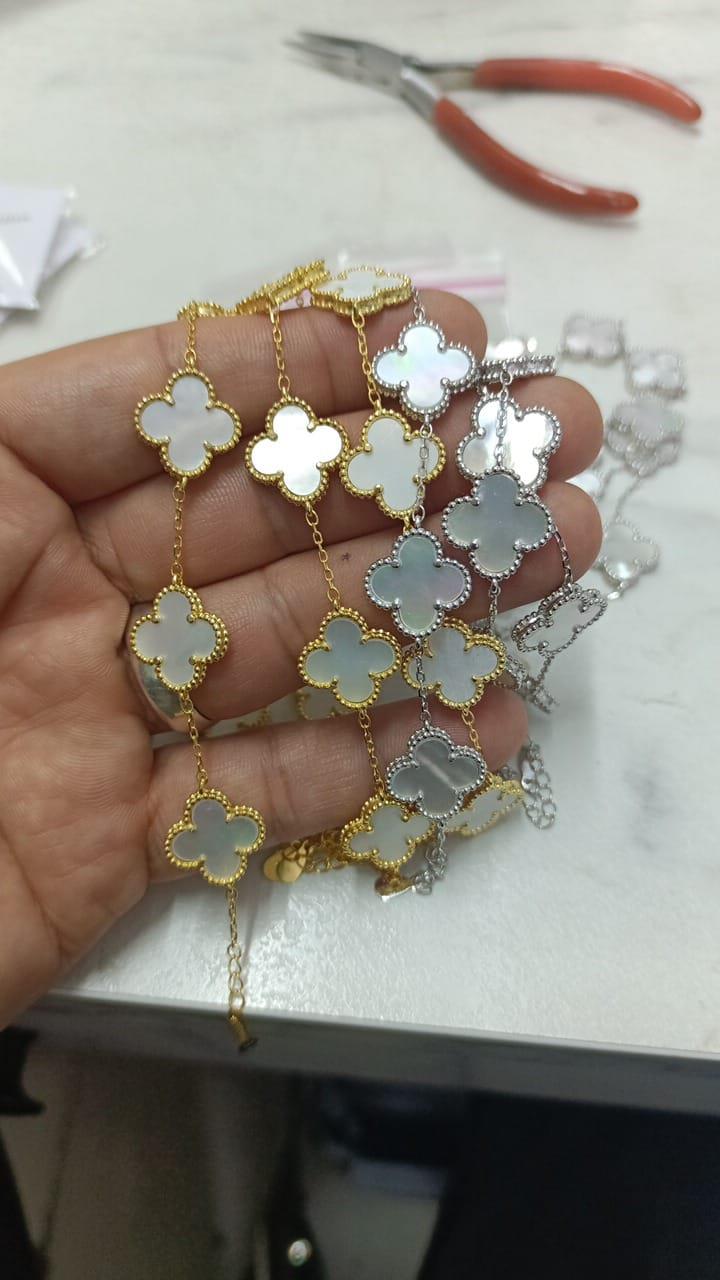 Kadın Gümüş 5 Yoncalı Sedefli Bileklik 