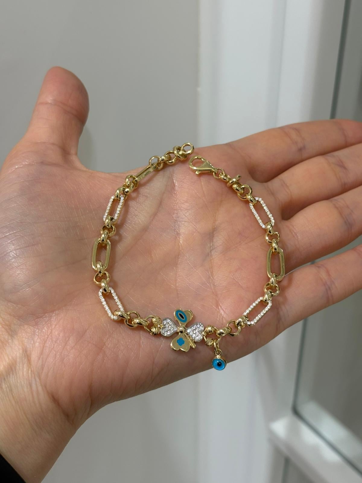 Kadın Gümüş Altın İşçiliği Yonca Bileklik 