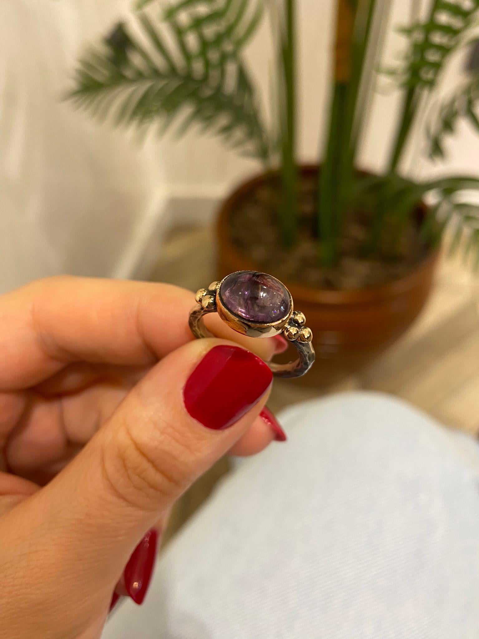 Kadın Gümüş Ametist Taşlı Doğal Taşlı Otantik Yüzük 3526