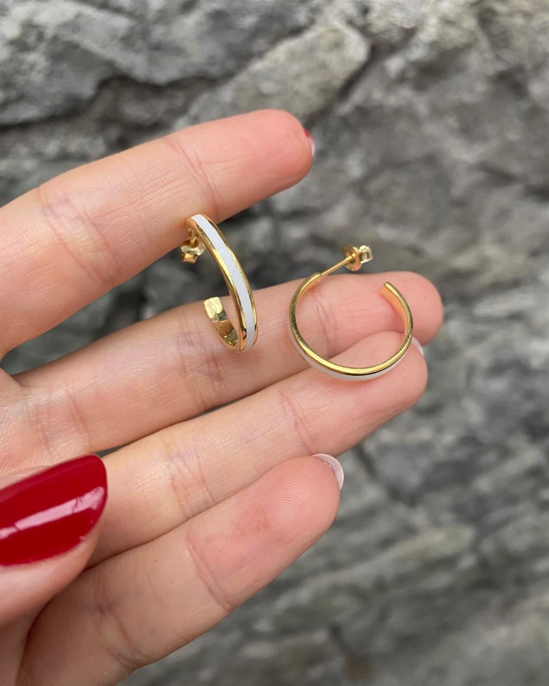 Kadın Gümüş Beyaz Mineli Halka Küpe (1.8 cm) 4905