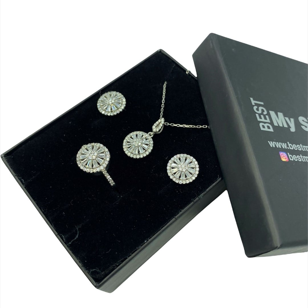 Kadın Gümüş Çiçek Taşlı Set