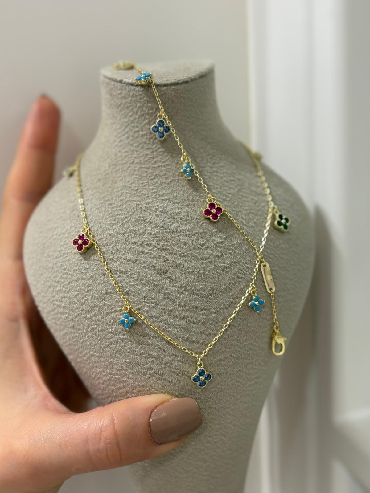 Kadın Gümüş Çiçekli Kolye ve Bileklik Takımı