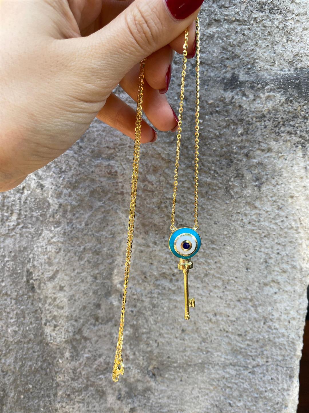 Kadın Gümüş Çift Taraflı Mineli Anahtar Kolye