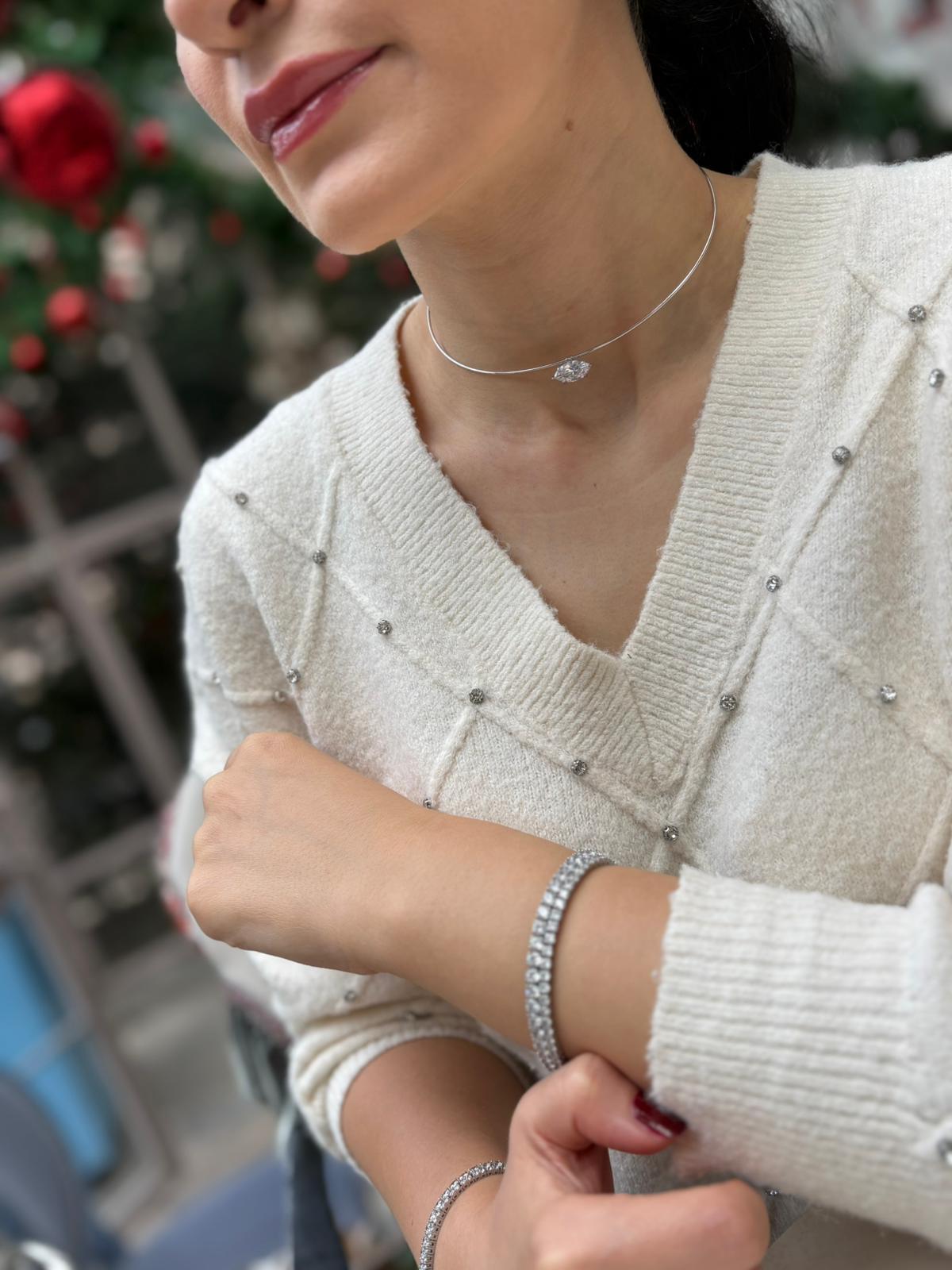 Kadın Gümüş Damla Taşlı Choker 