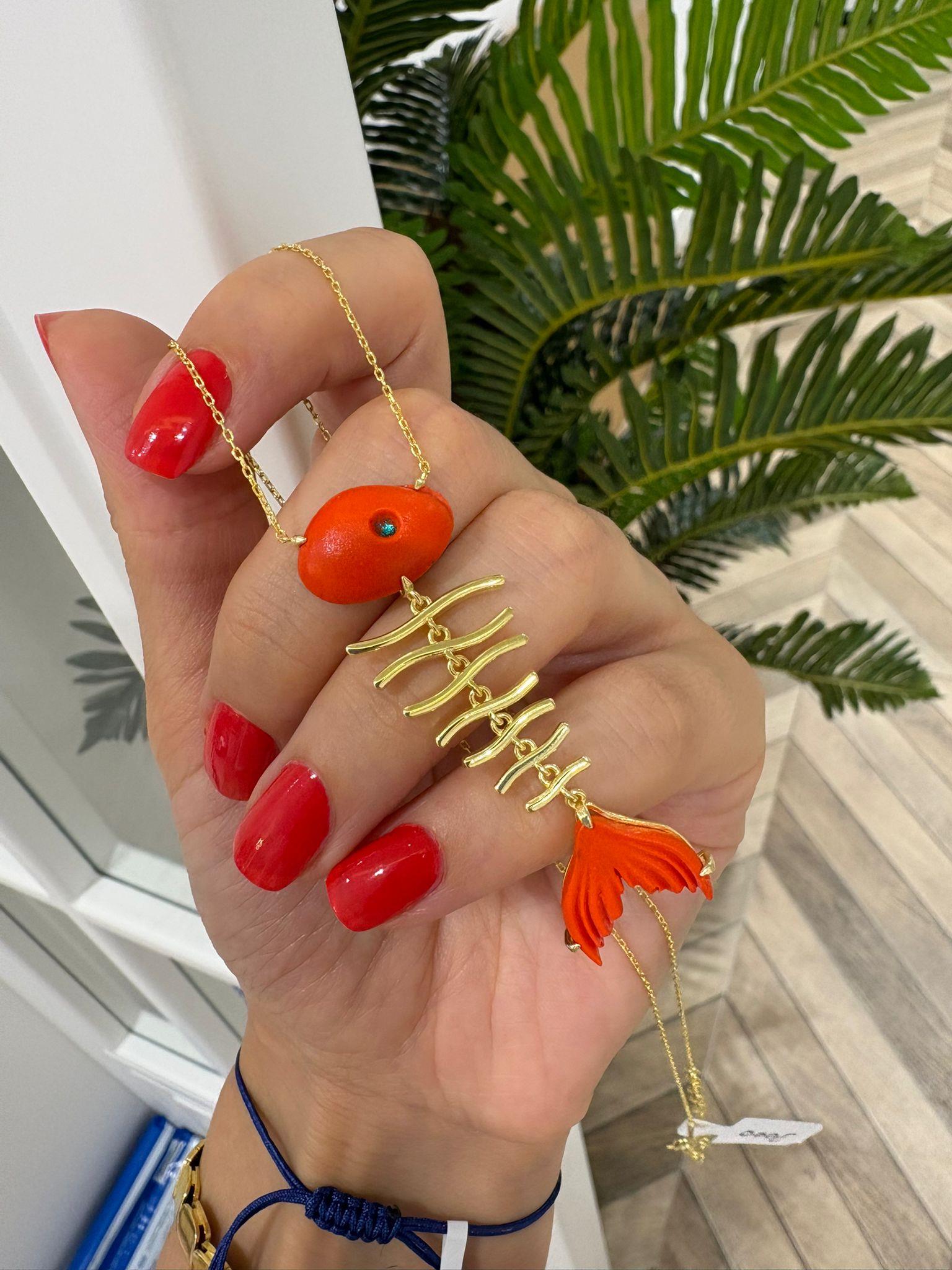 Kadın Gümüş Doğal Taş Kılçık Fish Kolye