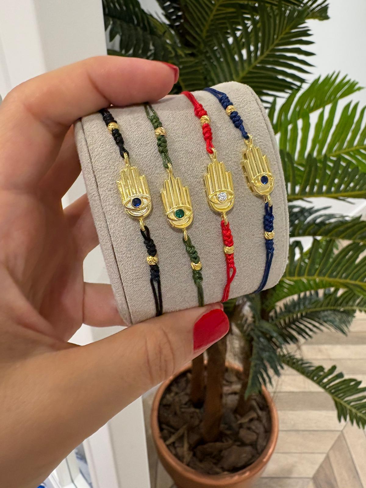 Kadın Gümüş Fatma Ana Eli İpli Bileklik