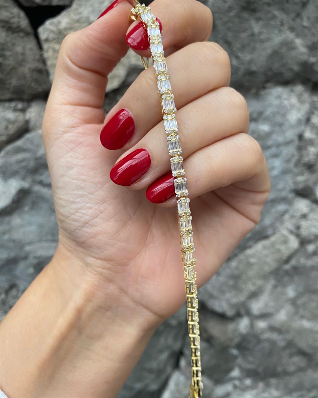 Kadın Gümüş Gold Baget Taşlı Bileklik 84542