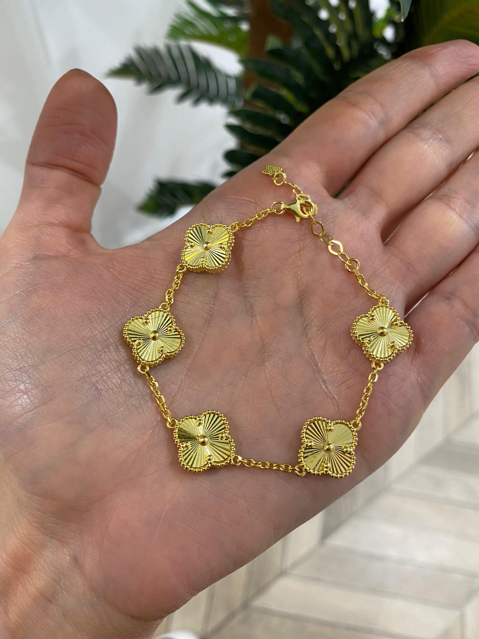 Kadın Gümüş Gold Beş Yoncalı Bileklik