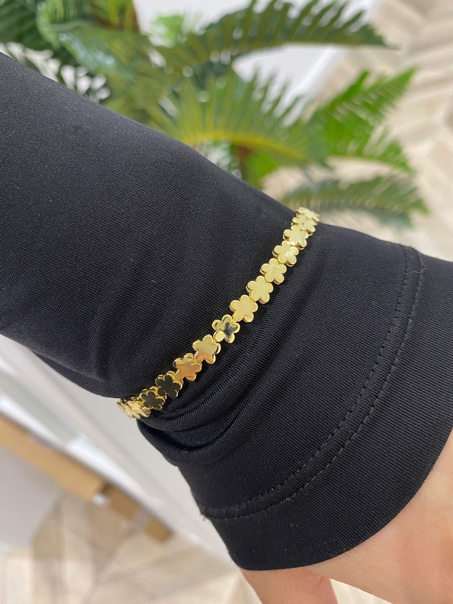 Kadın Gümüş Gold Çiçek Desenli Bileklik