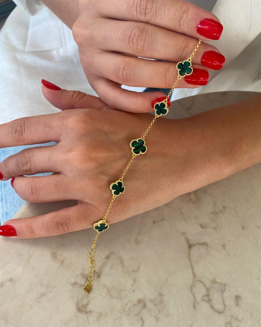 Kadın Gümüş Gold Malahit Taşlı Bileklik