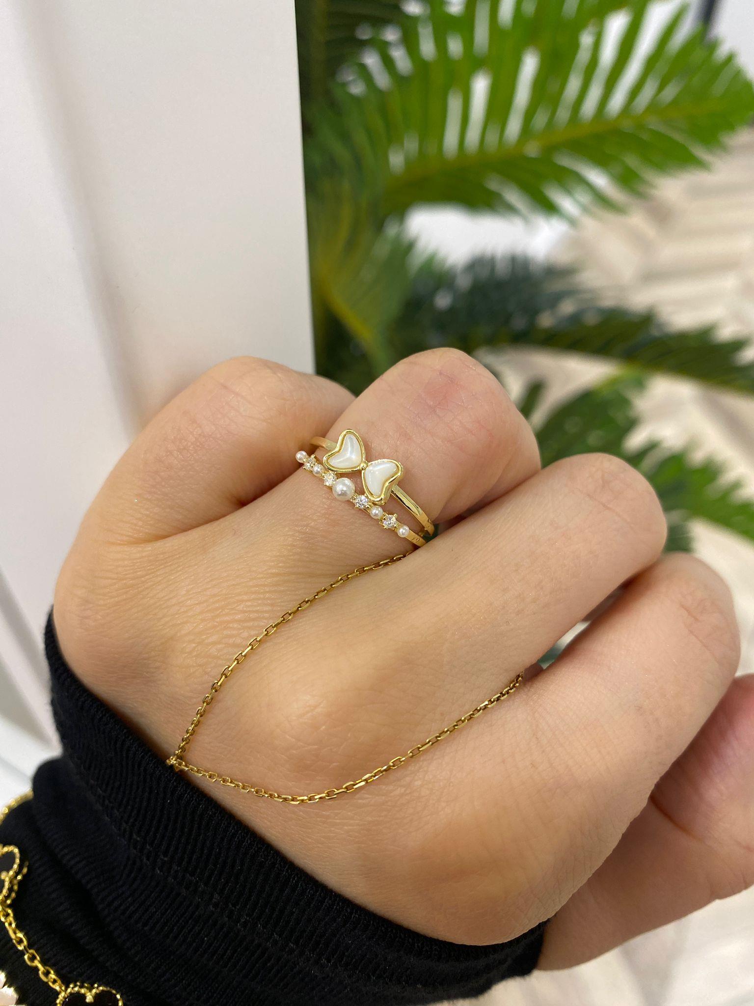 Kadın Gümüş İncili Fiyonk Yüzük