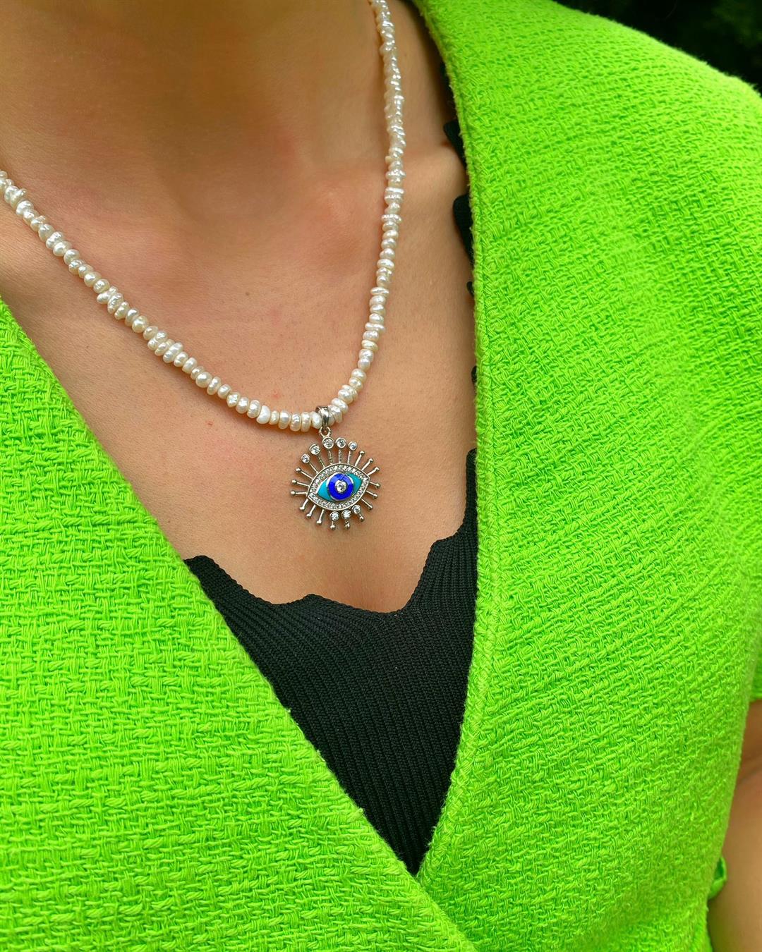 Kadın Gümüş İncili Mineli Kolye