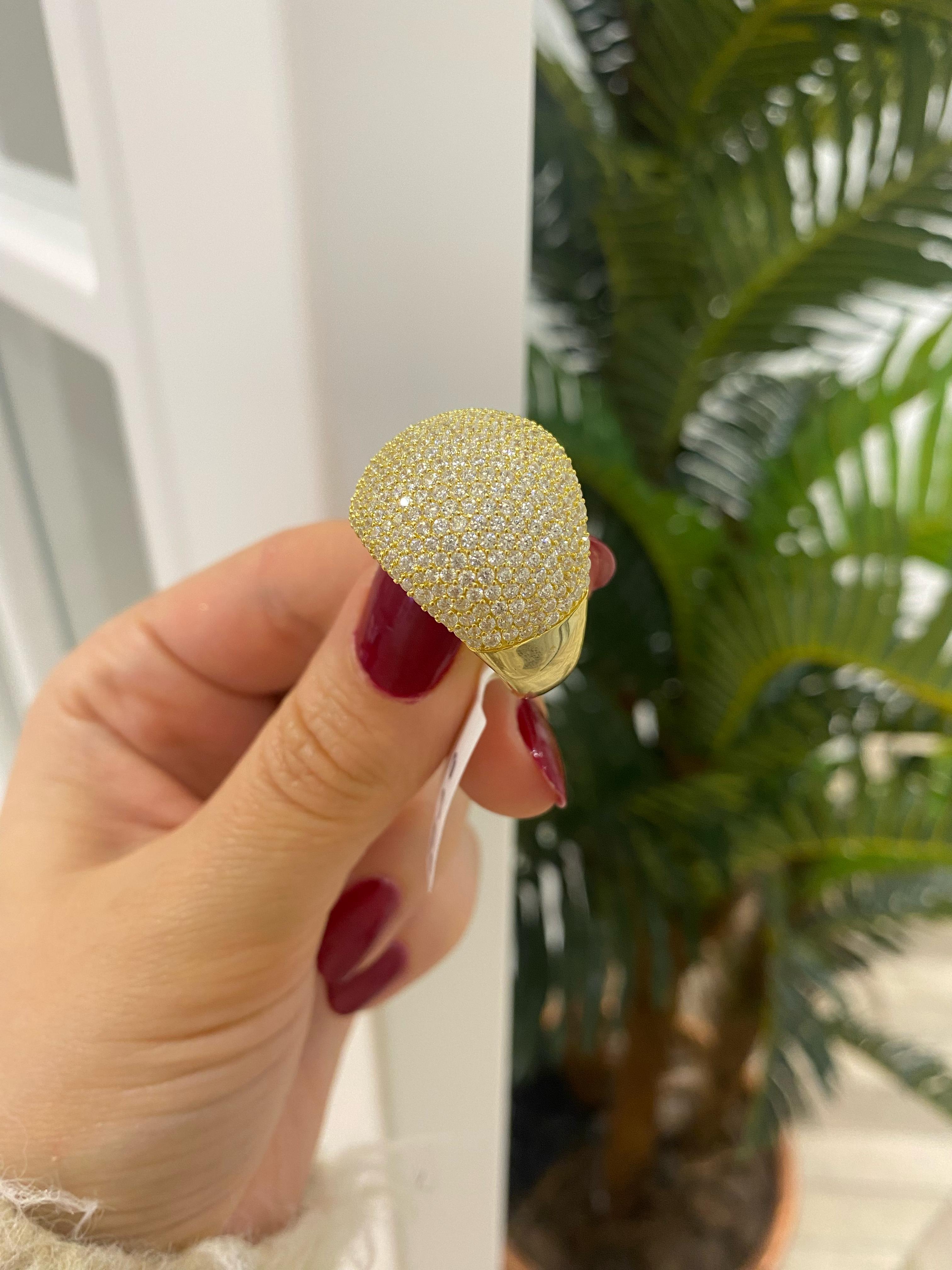 Kadın Gümüş İthal Gold Zirkon Taşlı Yüzük