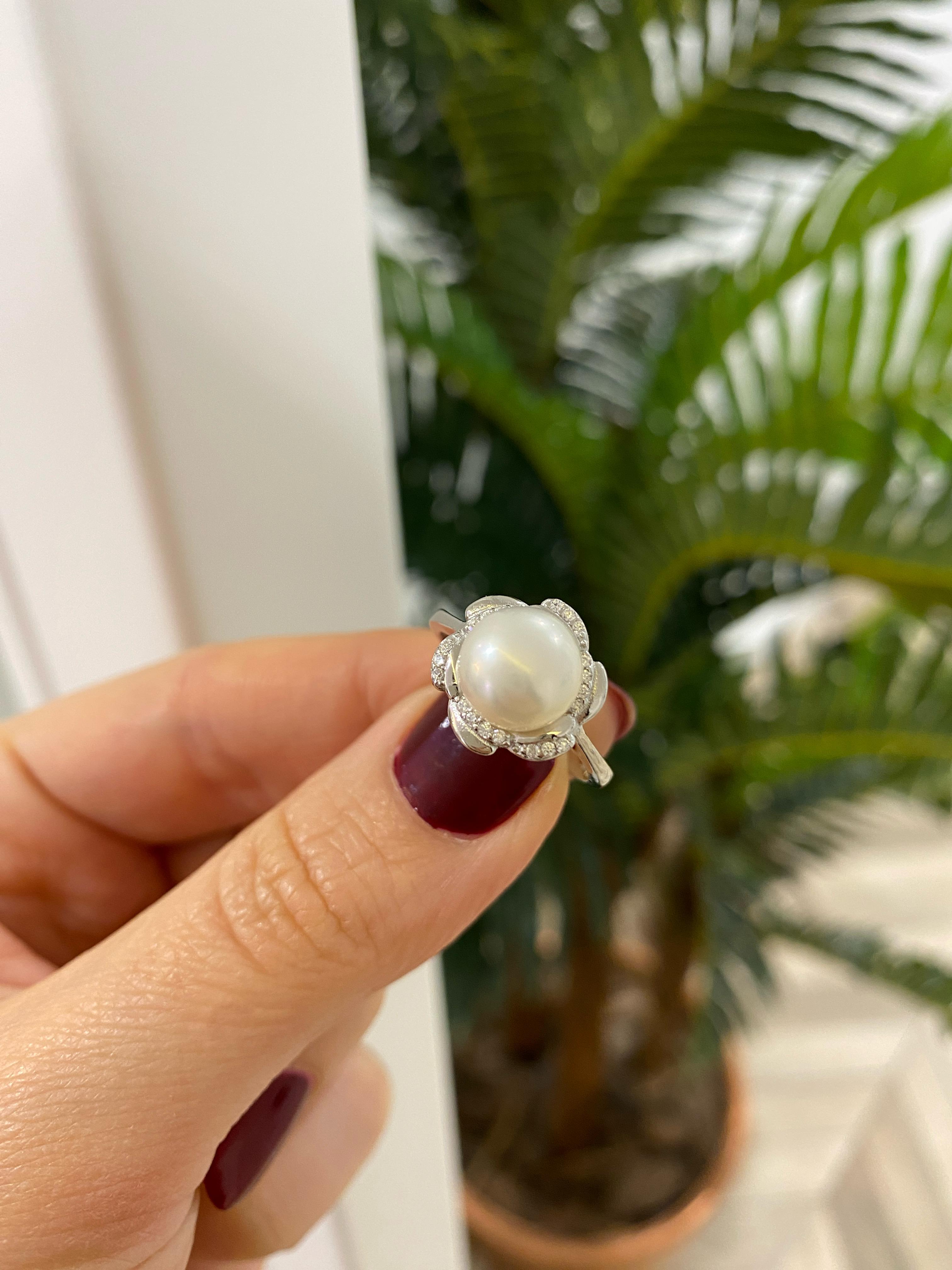 Kadın Gümüş İthal İncili Çiçek Yüzük