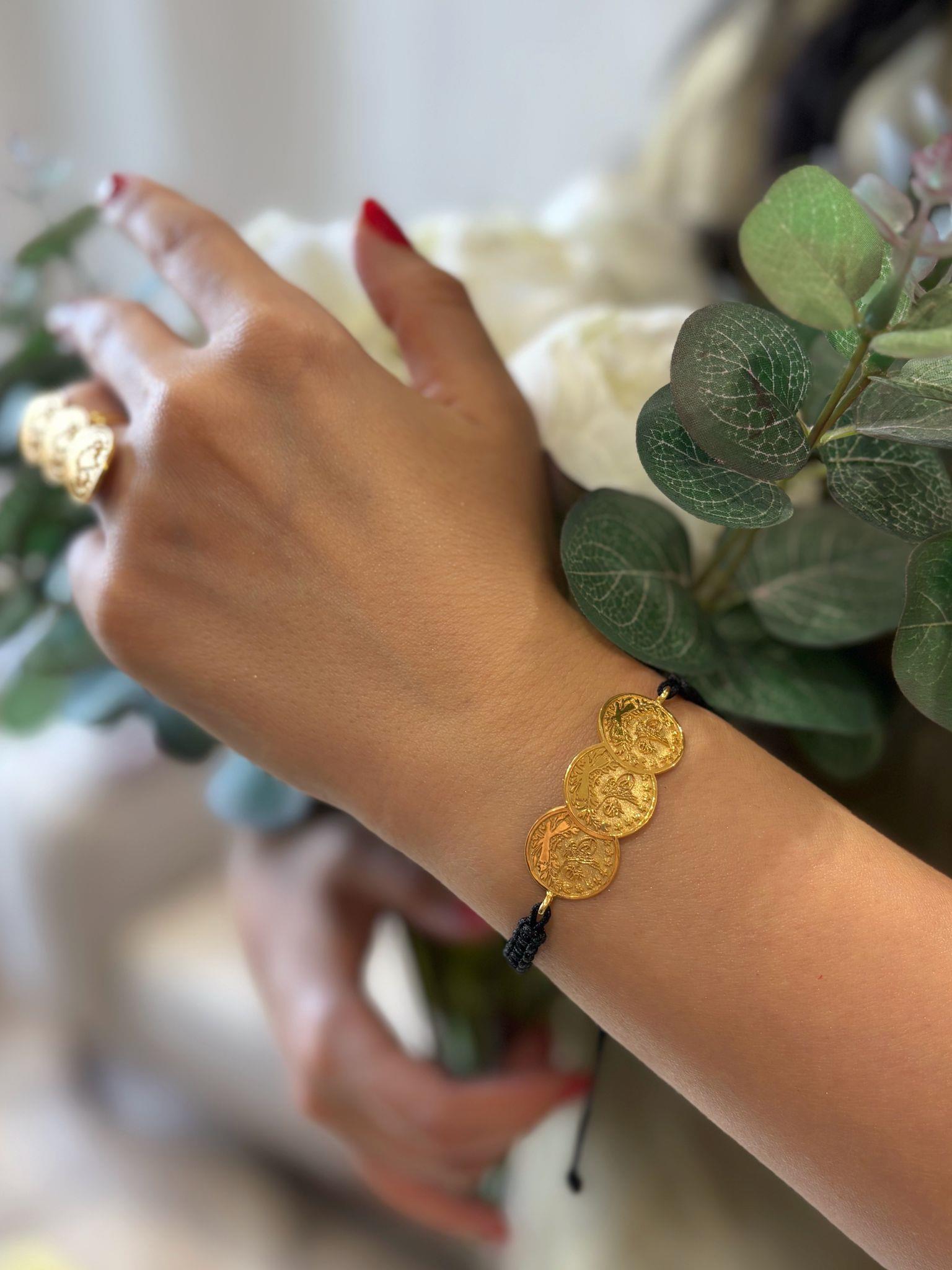 Kadın Gümüş Makrome İpli Tuğralı Bileklik