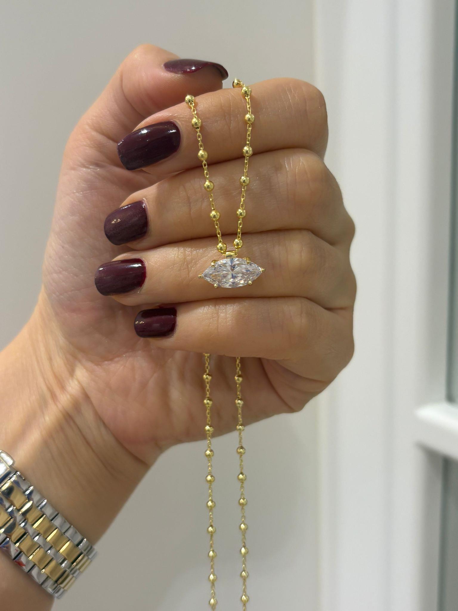 Kadın Gümüş Markiz Taşlı Top Zincir Kolye