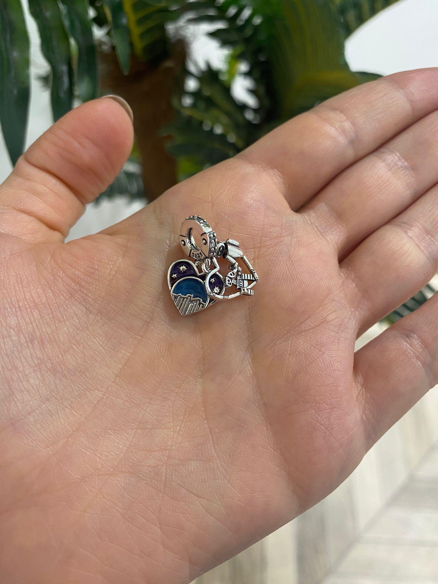 Kadın Gümüş Mavi Zirkon Taşlı Kalp Charm